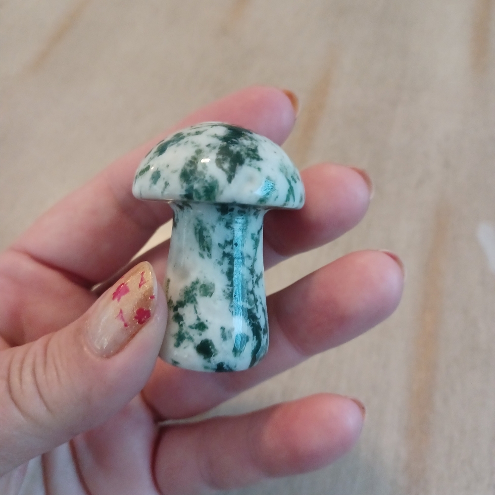 Green & White Moss Agate Crystal Mushroom #2 - Picture 6 of 9